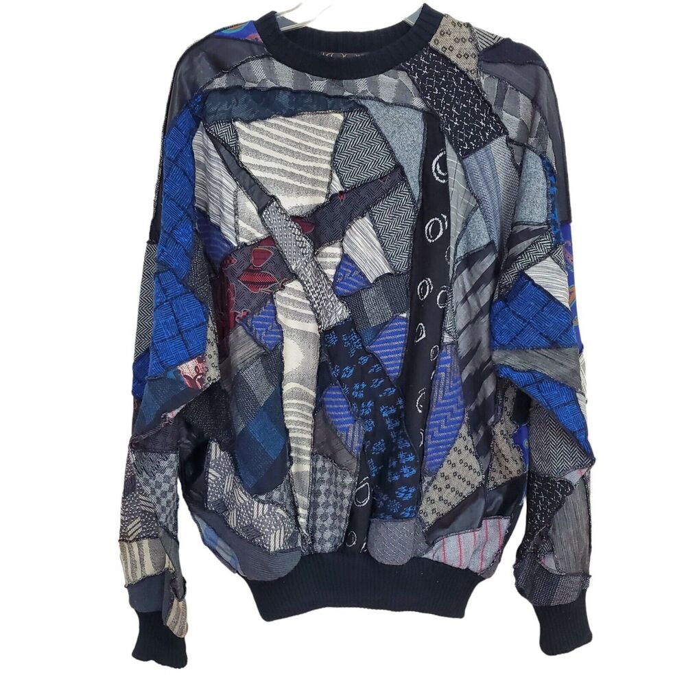 Vtg Mens KOOS VAN DEN AKKER Sweater‎ Small Patchwork COSBY ‘80s Geometric  Crazy